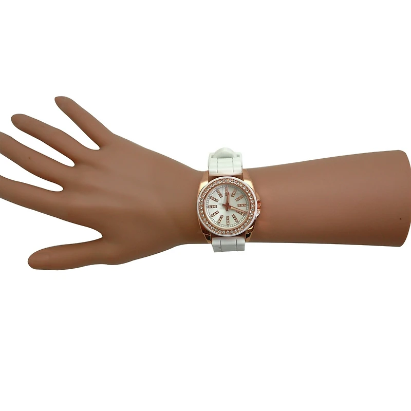 Olivia Pratt White Bright Silicone Band with Rhinestones Numeral Women Watch
