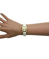 Olivia Pratt White Thin Gold Square Face Solid Faux Leather Women Watch