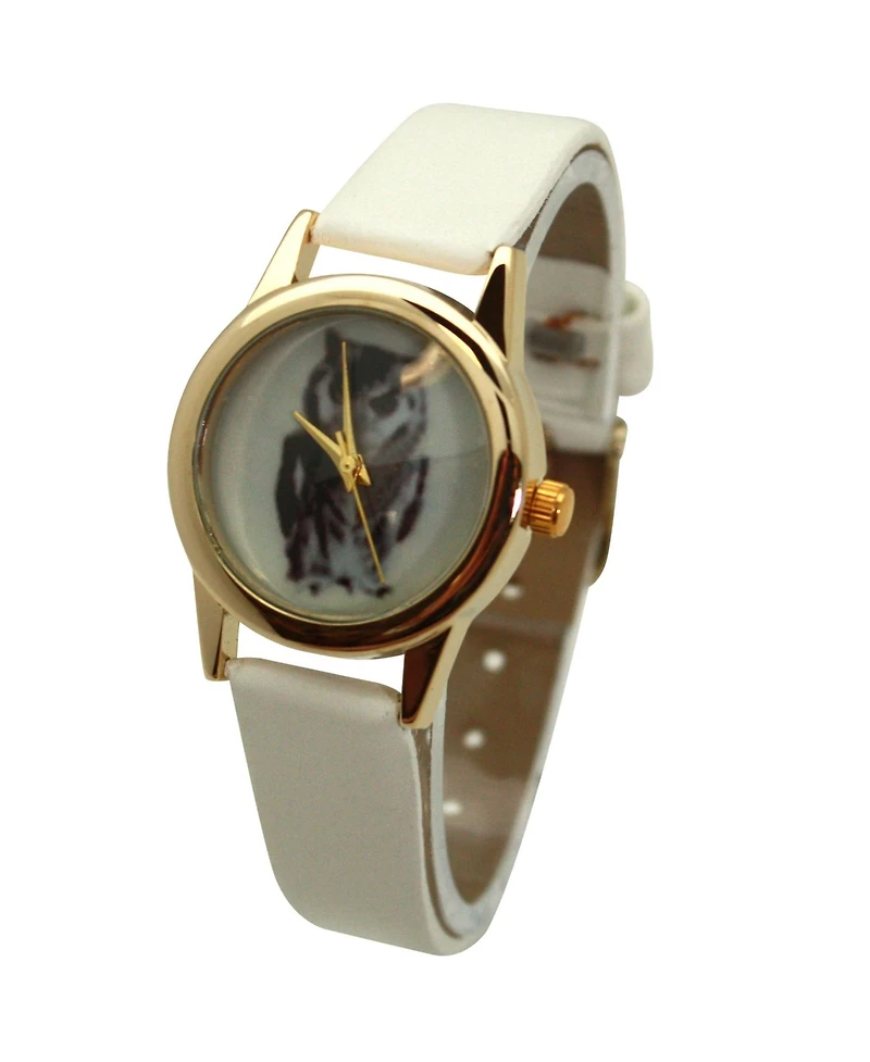 Olivia Pratt White Owl Drawing Face Faux Leather Band Women Watch