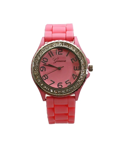 Olivia Pratt Light Pink Every Day Silicone and Rhinestones Colorful Women Watch
