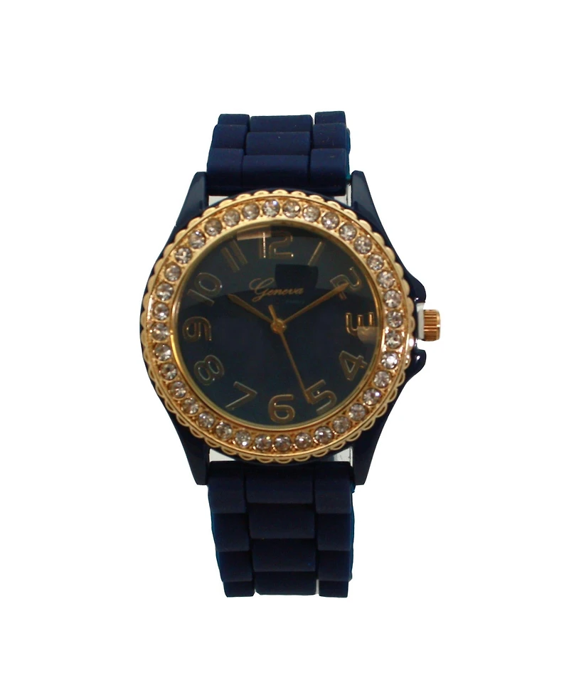 Olivia Pratt Navy Every Day Silicone and Rhinestones Colorful Women Watch