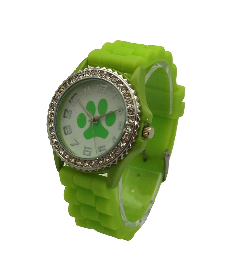 Olivia Pratt Lime Every Day Silicone Paw and Rhinestones Colorful Women Watch
