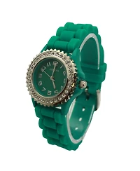 Olivia Pratt Green Every Day Thin Band Silicone and Rhinestones Colorful Women Watch