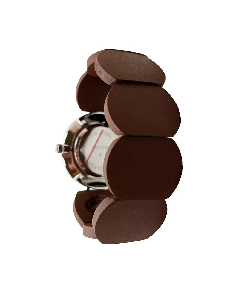 Olivia Pratt Brown Silver Stretch Wooden Watch