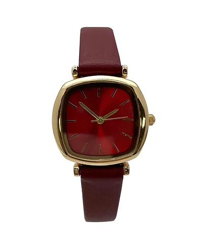 Olivia Pratt Solid Color Elegant Square Face Faux Leather Women Watch, Burgundy