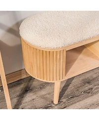 Nordlys - White Boucle and Wood Storage Bench Exotic Boho Entry