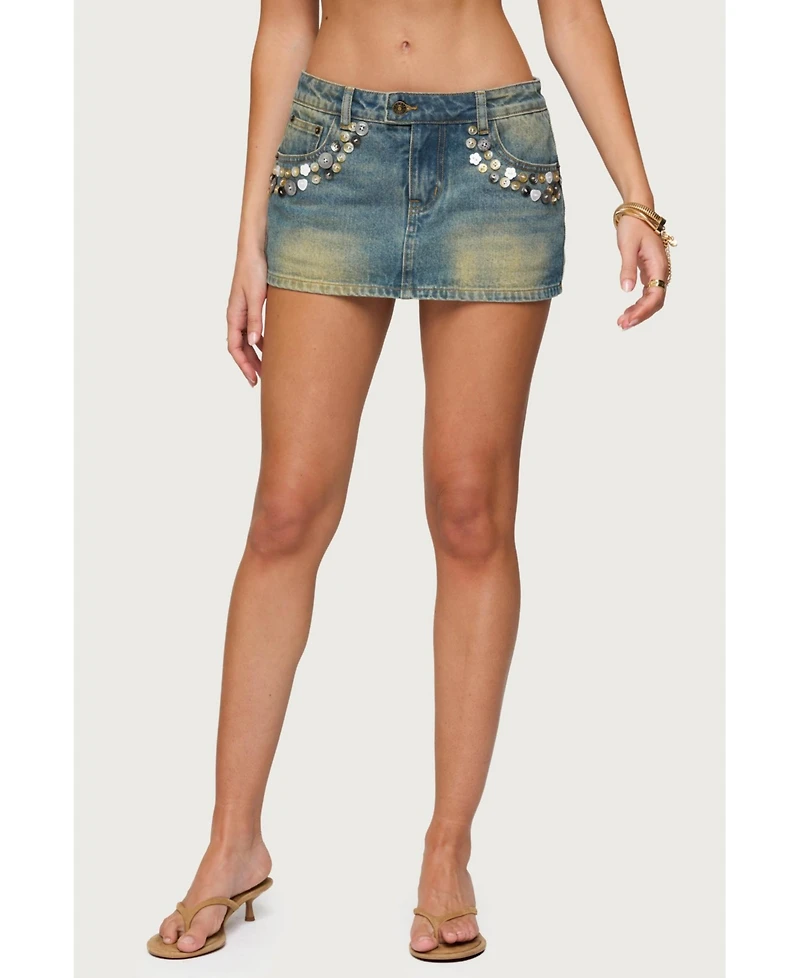 Edikted Women's Mixed Buttons Denim Mini Skort