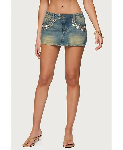 Edikted Women's Mixed Buttons Denim Mini Skort