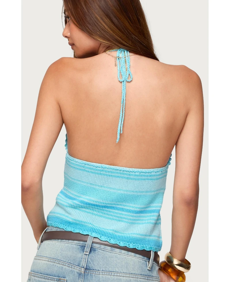 Edikted Women's Suanne Crochet & Knit Stripey Halter Top