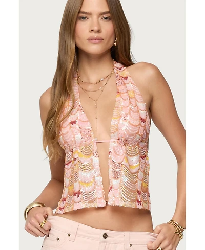 Edikted Women's Mermaid Backless Sequin Split Front Top