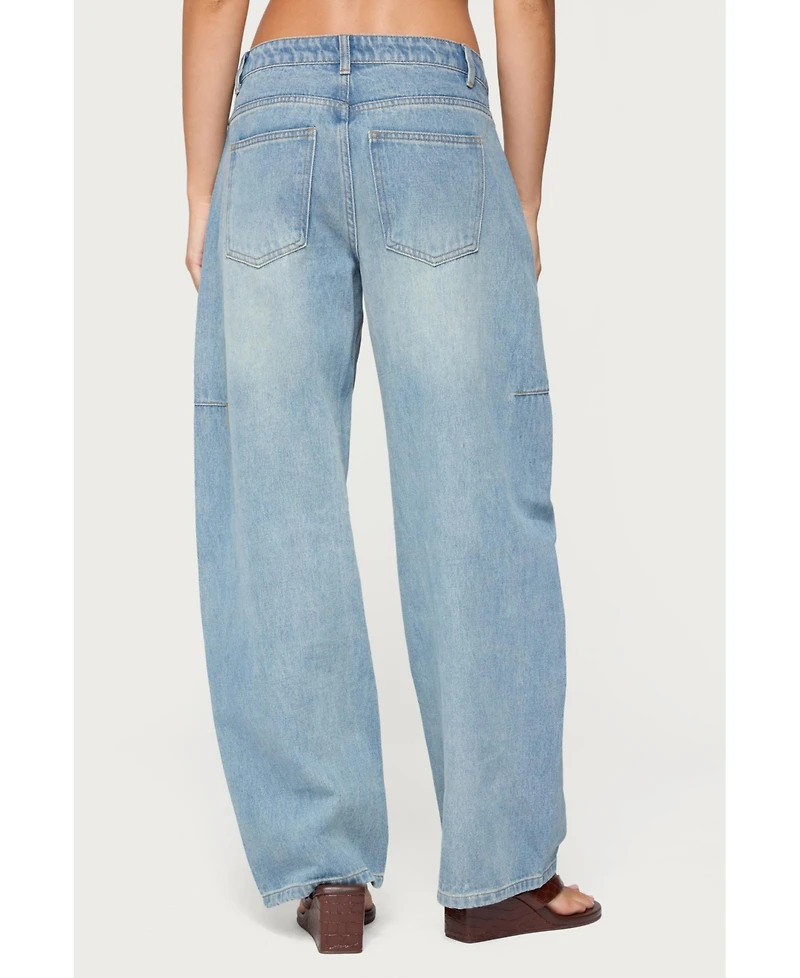 Edikted Women's Korie Barrel Leg Low Rise Jeans