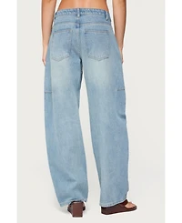 Edikted Women's Korie Barrel Leg Low Rise Jeans