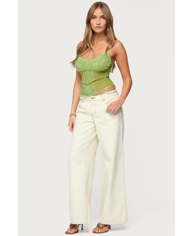 Edikted Women's Azelia Beaded Sheer Chiffon Top