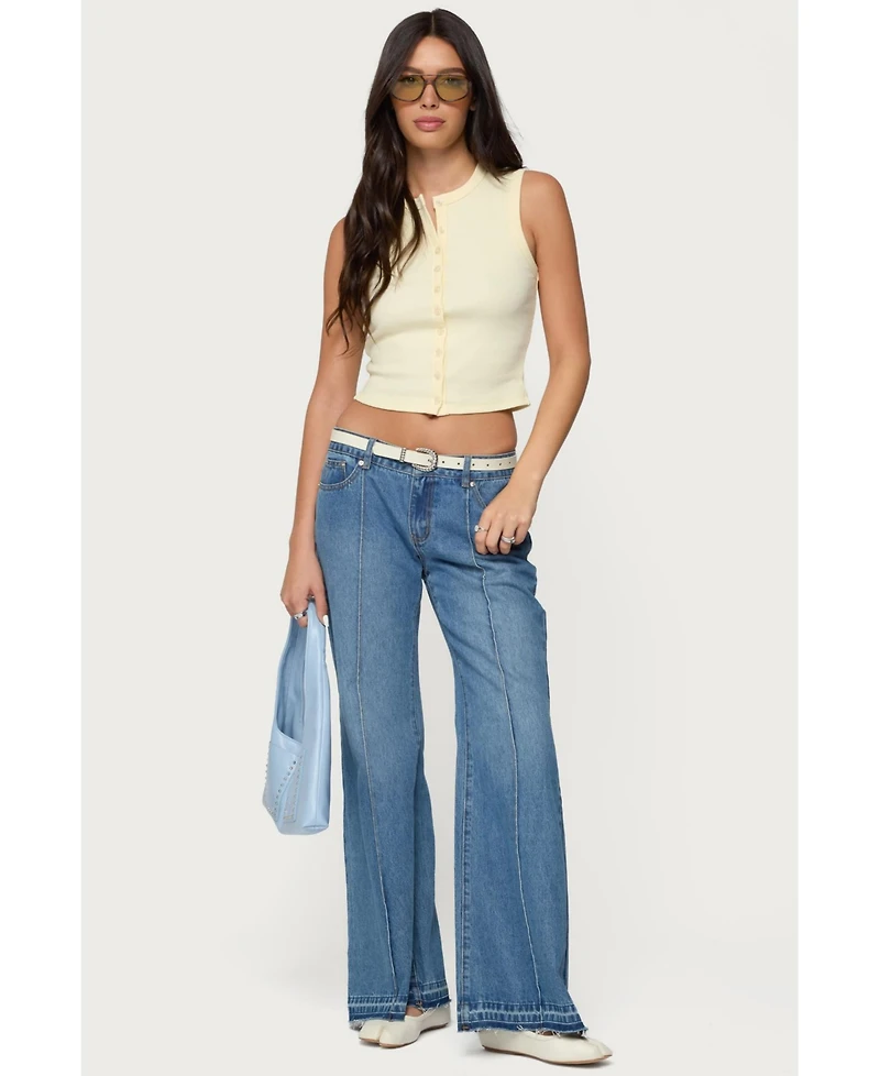 Edikted Womens Nerissa Low Rise Flared Jeans