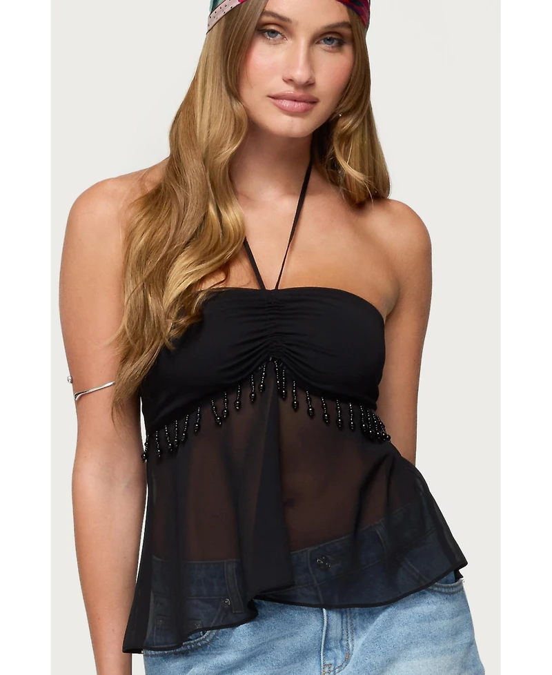 Edikted Women's Sheer Chiffon Babydoll Halter Top