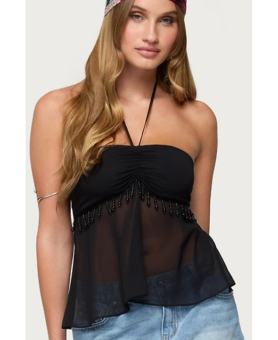 Edikted Women's Sheer Chiffon Babydoll Halter Top
