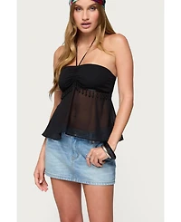 Edikted Women's Sheer Chiffon Babydoll Halter Top