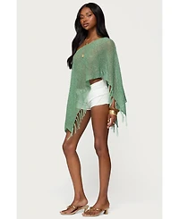 Edikted Women's Sequin Fringe Knit Poncho