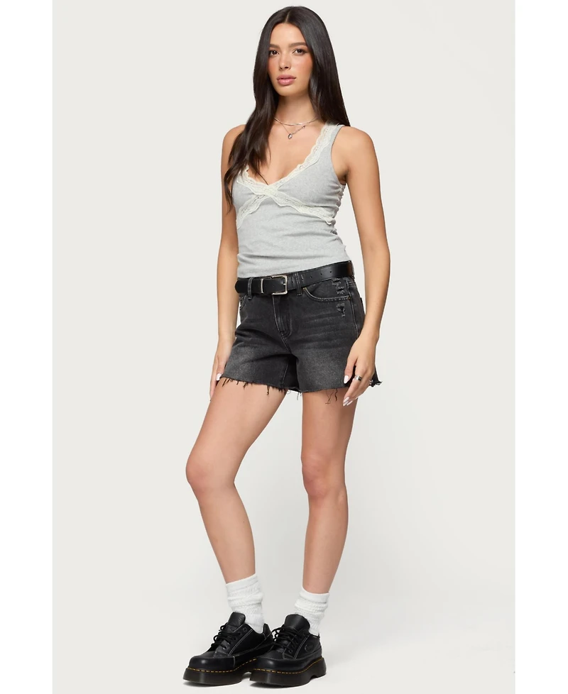 Edikted Women's Oriana Contrast Lacey V Neck Top
