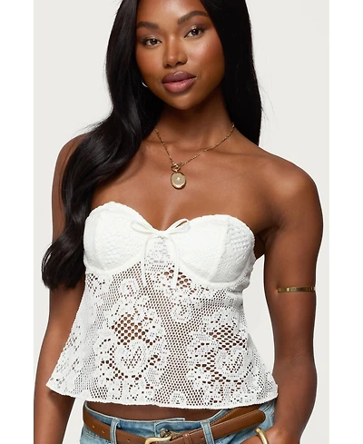 Edikted Women's Sheer Crochet Strapless Cupped Top