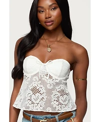 Edikted Women's Sheer Crochet Strapless Cupped Top