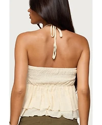 Edikted Womens Layered Linen Look Babydoll Halter Top