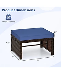 Gymax Set of 2 Patio Pe Rattan Ottomans w/ Soft Zippered Cushions for Deck Outdoor