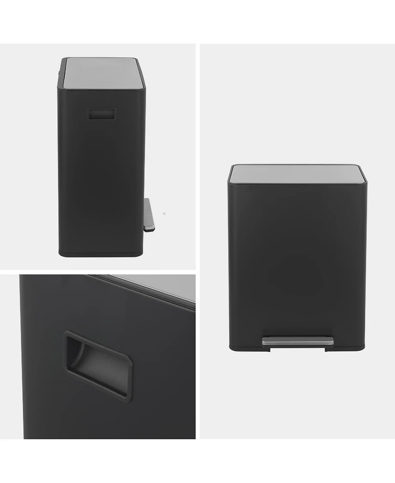 Rectangular Stainless-Steel-Made Matt Black Recycle Step-on Trash Can with Dual 30 liter + Compartments for Kitchen