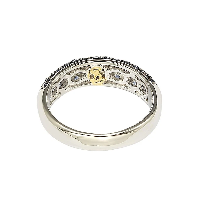 Suzy Levian New York Sterling Silver Sapphire & Created White Pave Half Band Ring