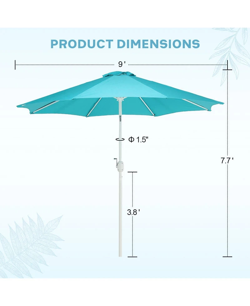 Aoodor 9FT Outdoor Patio Market Umbrella Aluminum Frame with Push Button Tilt Crank and 8 Steel Ribs, Uv Protection Waterproof