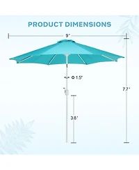 Aoodor 9FT Outdoor Patio Market Umbrella Aluminum Frame with Push Button Tilt Crank and 8 Steel Ribs, Uv Protection Waterproof