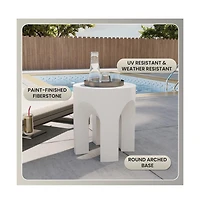 LeisureMod Crus Collection Fiberglass Outdoor Side Table in White