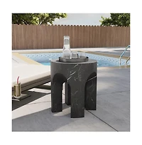 LeisureMod Crus Collection Fiberglass Outdoor Side Table Marbleized Black