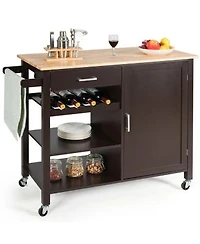 Gymax 4 Tier Wood Kitchen Island Trolley Cart Storage Cabinet W Wine Rack Drawer