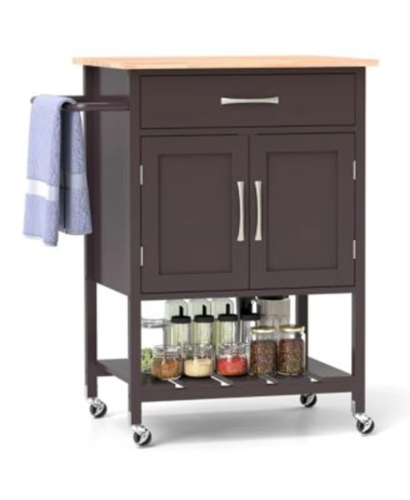 Gymax Rolling Kitchen Island Cart W Drawer 2 Door Storage Cabinet Bottom Tray