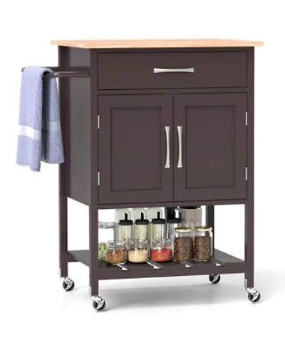 Gymax Rolling Kitchen Island Cart W Drawer 2 Door Storage Cabinet Bottom Tray