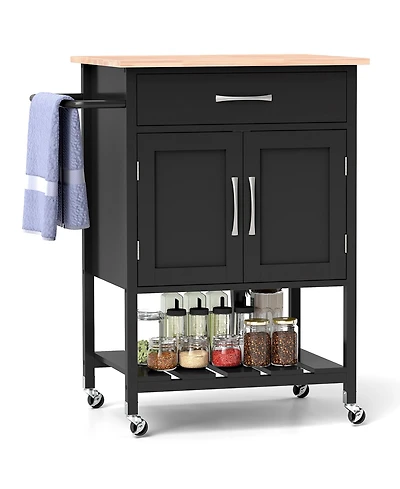 Gymax Rolling Kitchen Island Cart w/ Drawer 2-Door Storage Cabinet Bottom Tray