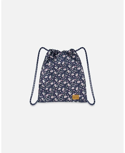 Deux par Deux Girl Drawstring Bag Navy Flower Print - Toddler|Child