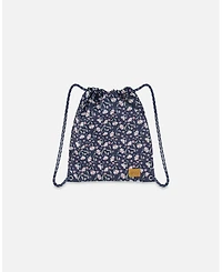 Deux par Deux Girl Drawstring Bag Navy Flower Print - Toddler|Child