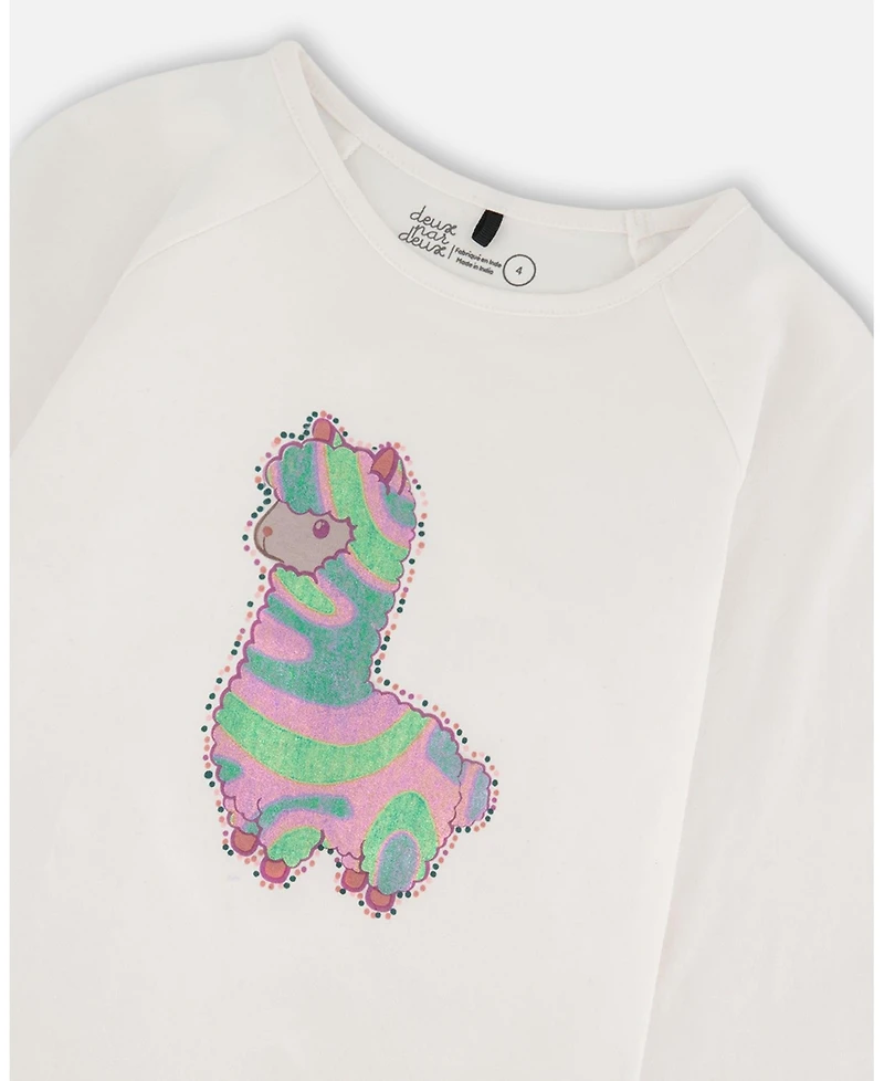 Deux par Girl Cotton T-Shirt Off White with Llama