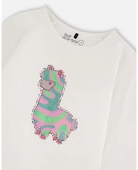 Deux par Girl Cotton T-Shirt Off White with Llama