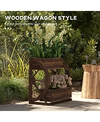 Outsunny Wooden Wagon Planter Box, Decorative 2-Tier Raised Garden Bed