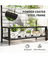 Outsunny 74" Tall Metal Plant Sd with Trellis and Hanging Bar,