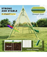 Qaba Metal Swing Set with Slide, Heavy Duty Swing Set,