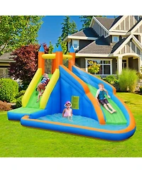 Costway Inflatable Water Slide Mighty Bounce House Castle Moonwalk Splash Pool with 735W Blower