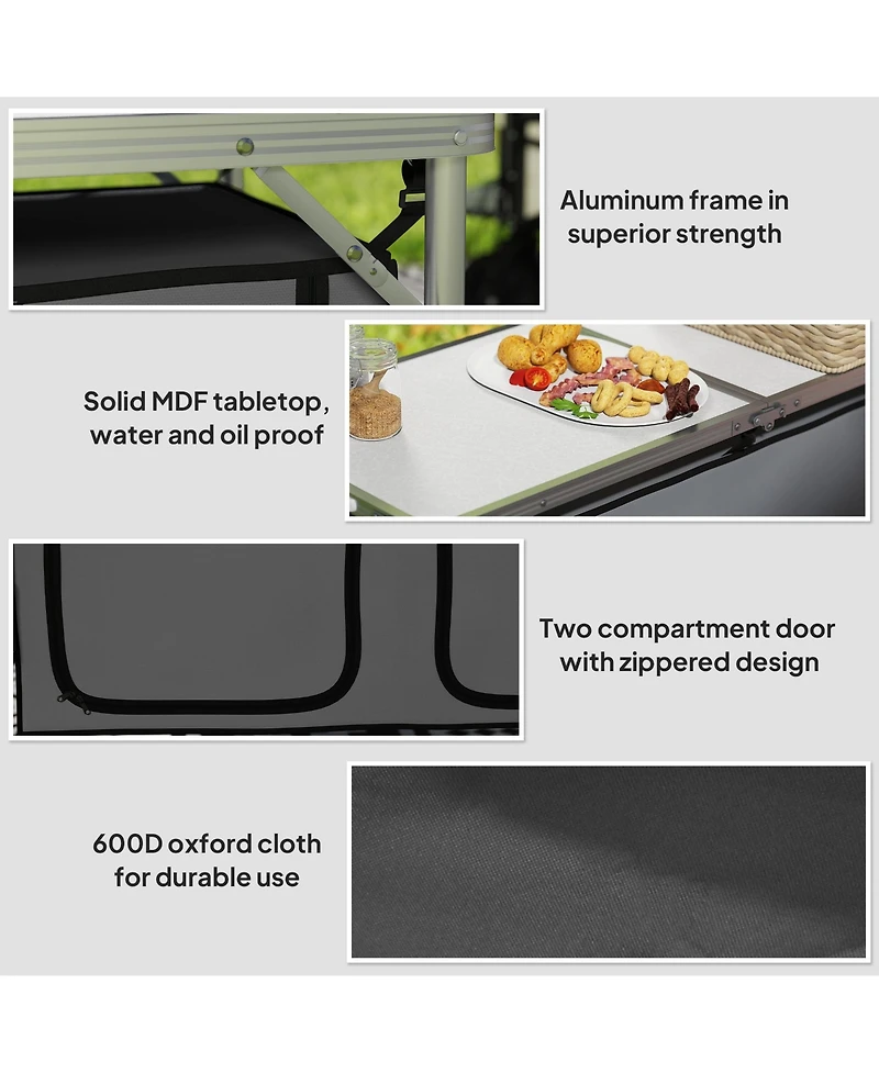 48" Outdoor Portable Aluminum Camping Picnic Folding Table w/ Storage Organizer