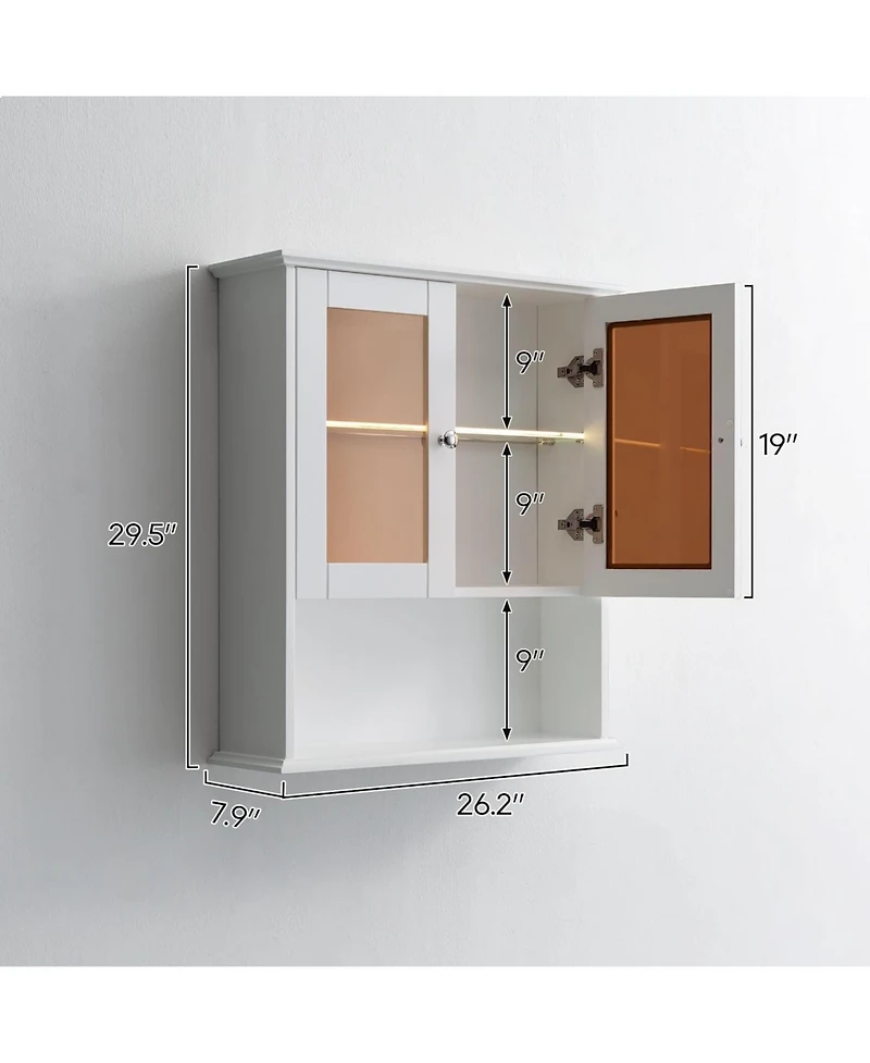 Vanirror Wall Mounted Medicine Cabinet with Glass Doors - Over Bathroom Storage for Bathroom, Bedroom, Living Room - Fully Assembled