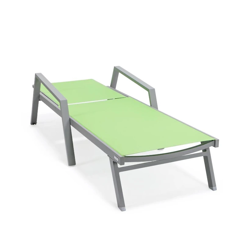 LeisureMod Marlin Patio Chaise Lounge Chair With Armrests in Grey Aluminum Frame