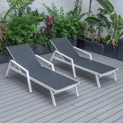 Leisuremod Marlin 2 Piece Aluminum Patio Chaise Lounge Chairs With Armrests