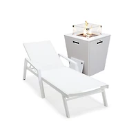 LeisureMod White Aluminum Outdoor Patio Chaise Lounge Chair With Arms